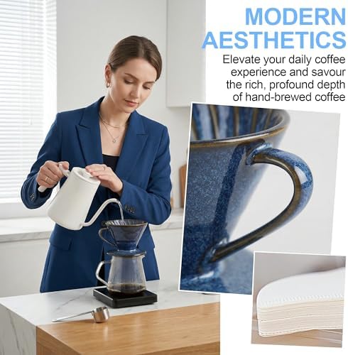 Reusable Ceramic Pour Over Coffee Dripper Porcelain Drip Coffee Maker with Hole Flat Bottom Ceramic Pour Over Maker for Office,Home,Travel,Camping (Brown) - Image 4