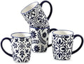 Blue Coffee Mugs Set of 4, Ceramic 16oz Tea Cup with Large Handle by Tikooere