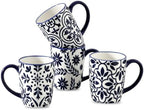 Blue Coffee Mugs Set of 4, Ceramic 16oz Tea Cup with Large Handle by Tikooere