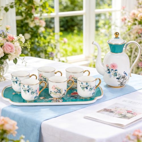 KAMMAK Tea Set for Adults, Bone China, Teapot and Cups Set of 6 - Image 7