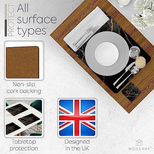 Set of 4 Heat Resistant Cork Placemats for Dining Table with Free Set of 4 Matching Drink Coasters Marble Design 16 x 12 Inches Cork Backed Hard Placemats (Black & Gold) - Image 5