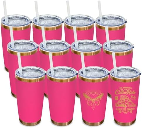20 oz Tumbler Bulk Stainless Steel Tumblers with Lids and Straws Rosy by MetalyaTumblers