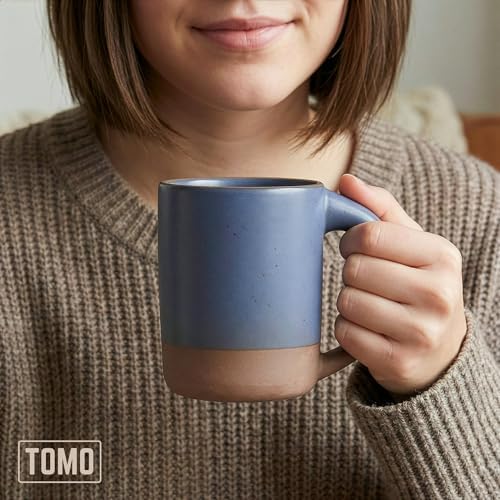 TOMO Mugs Set of 2, 12oz Modern Stoneware Coffee Mugs, Large Handle Ceramic Drinkware - Harbor Blue - Image 6