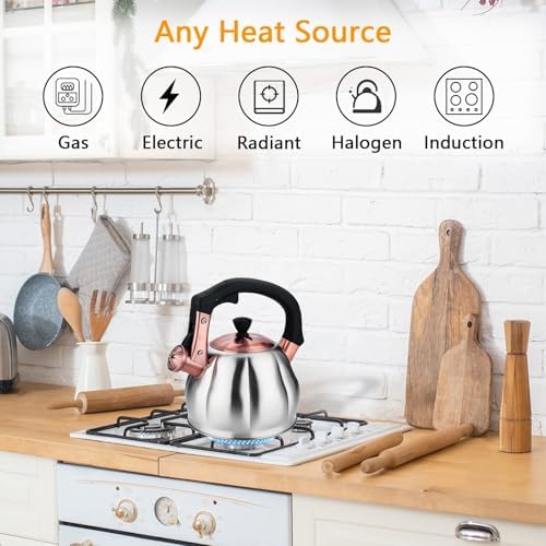 Stainless Steel Tea Kettle for Stove Top Teakettles Stovetop Whistling with Heat Proof Ergonomic Handle 2.5 Quart - Image 4