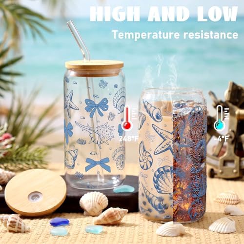 Teenyyou 12 Set of Glasses with Bamboo Lid and Glass Straw 16 oz(Shell) - Image 2