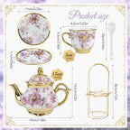 20 Pcs Porcelain Tea Set With Metal Holder,for 6 People,15 oz Teapot - Image 2
