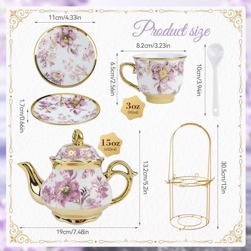 20 Pcs Porcelain Tea Set With Metal Holder,for 6 People,15 oz Teapot - Image 2