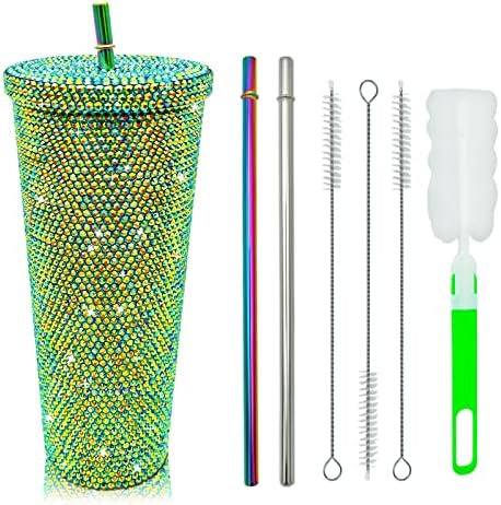 26oz Bling Cup Diamond Studded Tumbler Glitter Water Bottle with Lid and Straws Stainless Steel Vacuum Insulated Coffee Ice Cup Gift for Women (Deep Green) - Image 3
