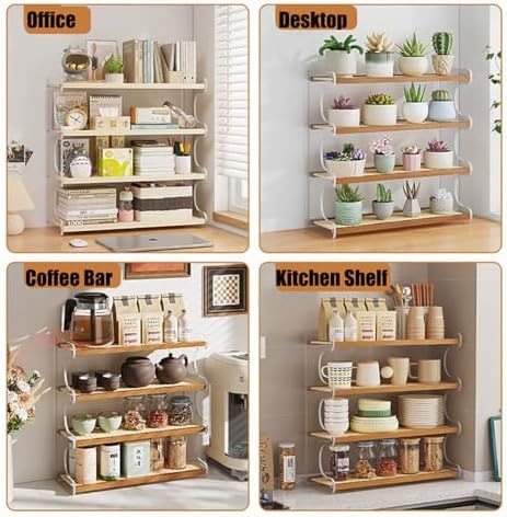 3-Tier Mug Holder Countertop,Wooden Rattan-Look Coffee Station Shelf, Cup Holder Mug Display Rack for Home Kitchen,Brown,12.99" - Image 5