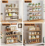3-Tier Mug Holder Countertop,Wooden Rattan-Look Coffee Station Shelf, Cup Holder Mug Display Rack for Home Kitchen,Black,19.29" - Image 5
