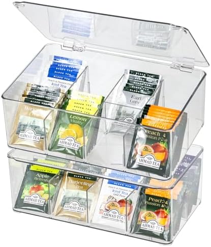 ZEXALOR Plastic Clear Storage Containers, Set of 2 Tea Bag Organizer Boxes 8 Compartments with Lids, Underwear Tie Drawer Organizer, Dresser Organizer (10.8×7×3.7") by ZEXALOR