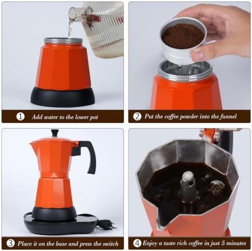 LAOION 6 or 3 Cup Electric Moka Pot, Cafeteras Electricas Modernas-Orange - Image 4