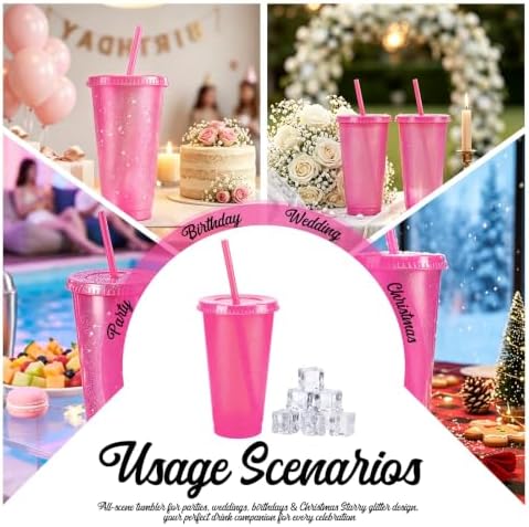 36 Pcs Hotpink Tumblers with Straw & Lid - 24oz Coffee Cups - Image 5