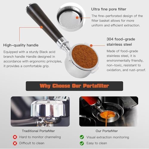 51mm Bottomless Portafilter with Stainless Steel Puck Screen for Mr.Coffee Espresso and for Cappuccino Machine - Image 7