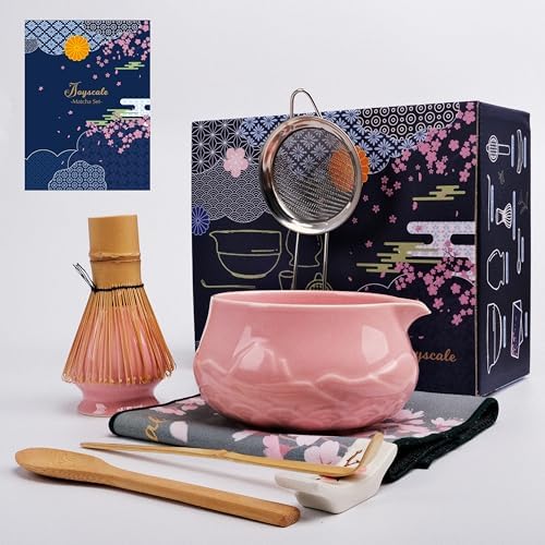 Joyscale Matcha Whisk Set, Matcha Set Whisk And Bowl, 9 Pcs Matcha Kit Set(Relief Mountain Design), 18 OZ, Japanese Matcha Tea Set, Matcha Making Kit Gifts for Tea Lovers(Pink) by Jayscale