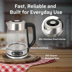 Epsilon 1.8L Glass Electric Kettle – Hot Water Tea Kettle with Borosilicate Glass & Stainless Steel, Auto Shut-Off, Fast Boil 1100W Electric Teapot, BPA-Free, Cool Touch Base - Image 3