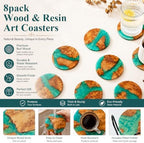 Resin Wood Coaster Set of 8 - Handmade Epoxy Coasters with Holder, Mountain Sea Design for Coffee Table Protection & Home Decor - Image 6