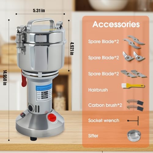 2000W Electric Grain Mill Grinder - 550g High-Speed Stainless Steel Dry Food Grinder for Coffee, Spices, Nuts & Herbs | 28000 RPM | 3 Blades | Commercial & Home Kitchen Use - Image 2