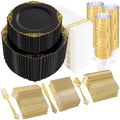 YOUBET 700PCS Black Plastic Dinnerware Set for Wedding Party by YOUBET