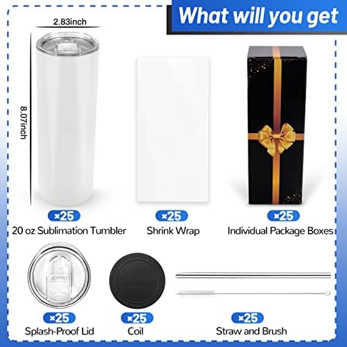 Joyclub 20 oz Sublimation Tumbler Blank Bulk 25 Pack sublimation cups With Gift Box - Image 2