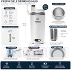 PREPIX Self Stirring Mug, USB-C Rechargeable Coffee Mixer, Stainless Steel Insulated Travel Mug with Electric Stirrer & Spill-Proof Lid, for Coffee, Hot Chocolate & Matcha, 14oz - Image 5