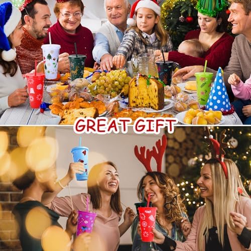 Honeydak 50 Pcs 24oz Christmas Holiday Cup Bulk, Tumbler with Straw and Lid - Image 5