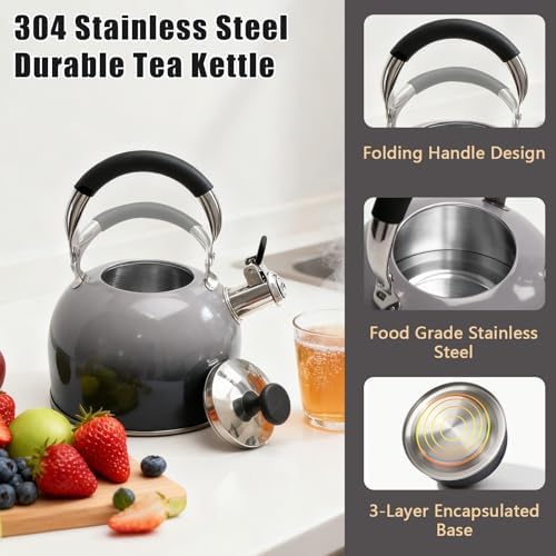 2.5 Qt Whistling Tea Kettle for Stovetop, Black - Image 4
