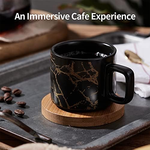 LUKA Porcelain Espresso Cup with Saucer and Metal Stand, 4 Ounce Stackable Ceramic Demitasse Espresso Mugs Cups Set for Latte,Coffee,Cafe Mocha,Tea(Set of 4) - Image 2