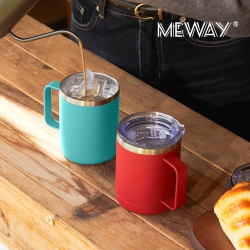 MEWAY 12oz Coffee Mug With Handle 4 Pack Bulk,Stainless Steel Insulated Travel Tumblers With Sliding Lid,Double Wall Vacuum Camping Cup for Hot & Cold Drinks Tea (Light Green,Set of 4) - Image 6