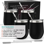 CHILLOUT LIFE 12 oz Stainless Steel Wine Tumblers 4 Pack - Double Wall Vacuum Insulated Wine Cups with Lids and Straws Set for Coffee, Wine, Cocktails - Powder Coated Black - Image 4