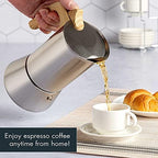 Primula Premium Stainless Steel Stovetop Espresso and Coffee Maker, Moka Pot for Classic Italian Style Café Brewing, 6-Cup, Wood Look Handle - Image 6