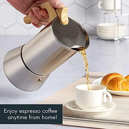 Primula Premium Stainless Steel Stovetop Espresso and Coffee Maker, Moka Pot for Classic Italian Style Café Brewing, 6-Cup, Wood Look Handle - Image 6