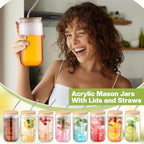 Plastic Mason Jar Cups with Lids and Straws, 16 oz, Clear, 8 Pcs - Image 4