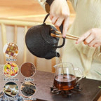 Cast Iron Teapot, 32oz Tea Kettle with Infuser for Stove Top, Sakura Blossom Pattern Japanese Tea Pot for Tea & Coffee Coated with Enameled Interior, Silicone Handle 950ml black - Image 4