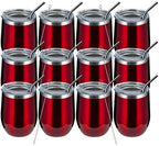 MEWAY 12oz/12 Pack Wine Tumbler Glasses with Lid -Double Wall Vacuum Stainless Steel Travel Tumbler Mug,Stemless Insulated Wine Cup for,Coffee,Cocktails,Gifts (Burgundy,Set of 12) by MEWAY