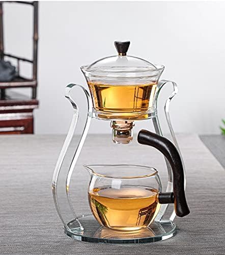 RORA Lazy Kungfu Glass Tea Set Magnetic Water Flow Teapot with Rotating Cover Semi Automatic Glass Jug Transparent - Image 2