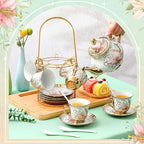 Zhehao 20 Pcs Porcelain Tea Set for Adult, with Metal Holder, Heritage - Image 3