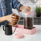 Pink Coffee Canister for Ground Coffee - 2 Pack 45oz Glass Coffee and Sugar Container Set with Airtight Lids and Tray - Pink Coffee Bean Storage Jars for Coffee Bar Kitchen Decor and Accessories - Image 3