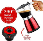 Brentwood TS-119R 550-Watt Cordless Electric Moka Pot Espresso Machine, 6-Servings (Red) - Image 3
