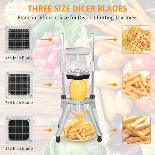 WICHEMI Commercial Vegetable Chopper Dicer Manual Food Cutter w/ 3 Blades - Image 3