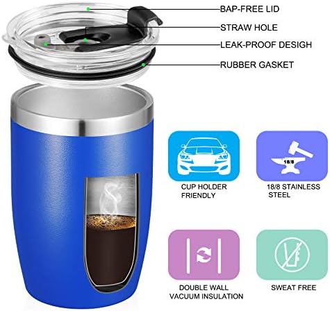 VEGOND Stainless Steel 12 oz Tumblers bulk Vacuum Insulated Double Wall Travel Tumbler with Lid and Straw Reusable Tumbler, Royal Blue 6 pack - Image 2