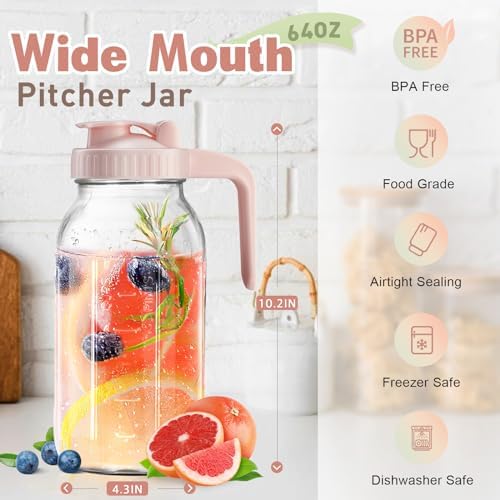 Mason Jar with Pour Spout Lid V-shaped, 2 Quart Iced Tea Pitcher Double Leak Proof, 64 oz Drink Pitcher for Breastmilk, Sun Tea, Juice, Coffee Creamer, Formula Pitche - Image 2