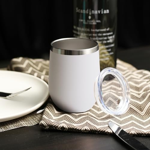 DOMICARE Stainless Steel Wine Tumbler Bulk with Lid, Personalized White Insulated Tumblers Set, 12oz Travel Coffee Cups Pack of 4 - Image 5