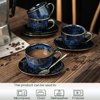 vicrays 6.5 oz Cappuccino Cups with Saucers, Set of 4, Ceramic Coffee Cup for Au Lait, Double shot, Latte, Cafe Mocha, Tea (Starry Blue) - Image 3