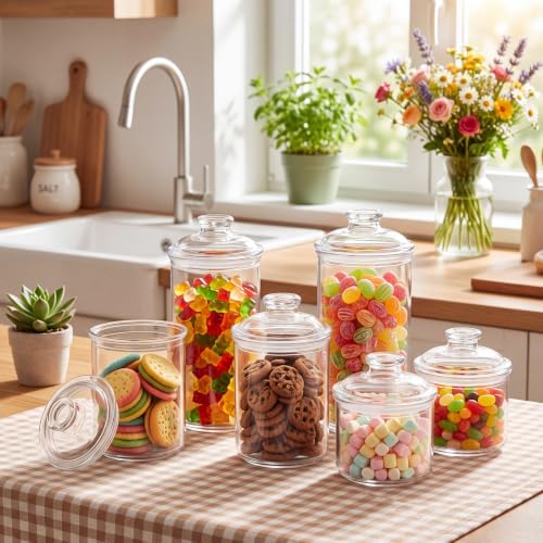Suclain 6 Pack Acrylic Cookie Candy Jar with Lid, 14oz,24oz,34oz - Image 6