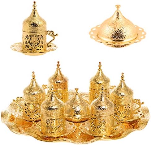 Alisveristime Lale Turkish Coffee Set with 6 Cups and Tray (Gold) by Alisveristime