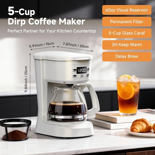 Coffee Maker, 5 Cup Programmable Drip Coffee Machine-White - Image 2