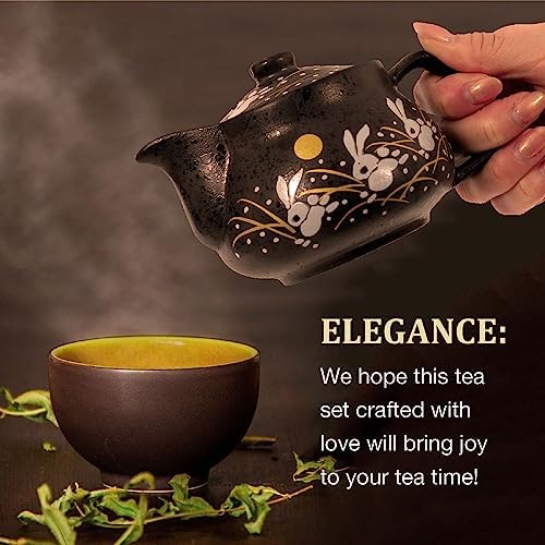 10oz bunny kyusu Rabbit Kutani Yaki(ware) Japanese Teapot with Removable Infuser, Handle Mug Stovetop Safe Tea Kettle, Blooming and Loose Leaf Tea Maker Set(Ceramic, Rabbit Black) - Image 4