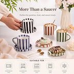 Unittype 8oz Cappuccino Cups Set of 4 with Saucer and Gold Spoons Ceramic Retro Hand Painted Striped Coffee Mugs with Handle, 4 Colors Art Cup, Dishwasher & Microwave Safe for Espresso, Latte - Image 3