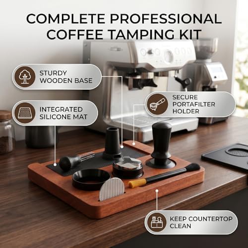 Asixxsix Coffee Tamper Set, 7PCS Espresso Accessories Kit with Wood Espresso Tamping Station, Distributor, Dosing Funnel, PuckScreen, Brush, 51mm Tamper Tools - Image 4